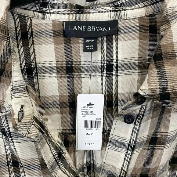 Lane Bryant Plaid Flannel Button Up Cinched Waist Top Size 22/24 - Picture 2 of 6